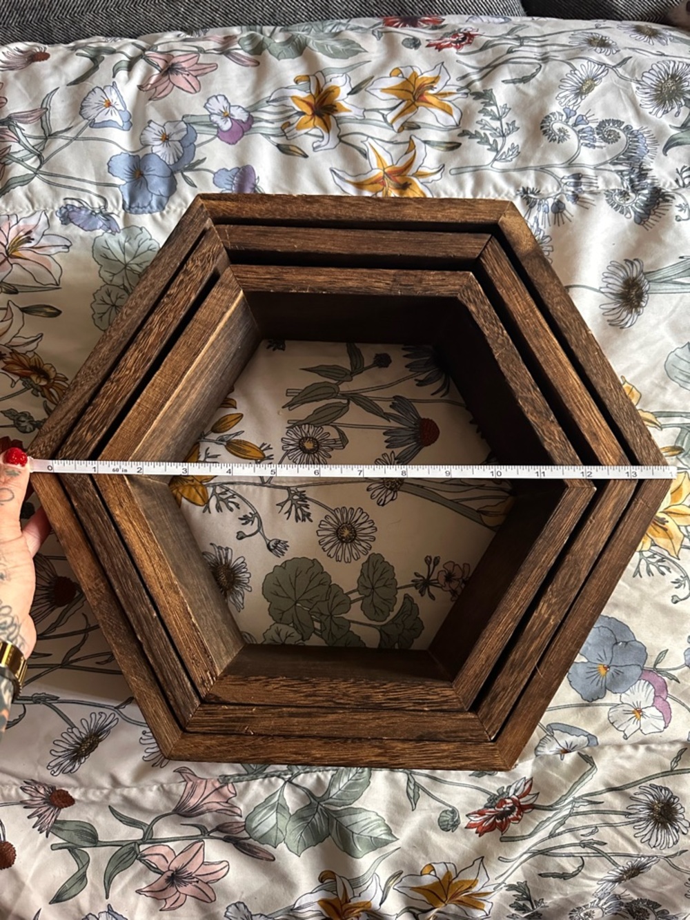 Hexagon Wooden Wall Shelves - Rustic Brown Set - Picture 5 of 6